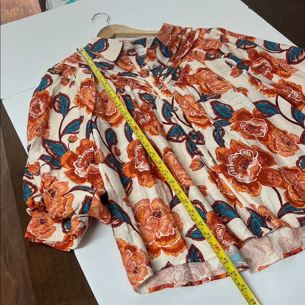 NWT Floral Entro Top Blouse Shirt Large Orange Blue - Picture 13 of 14
